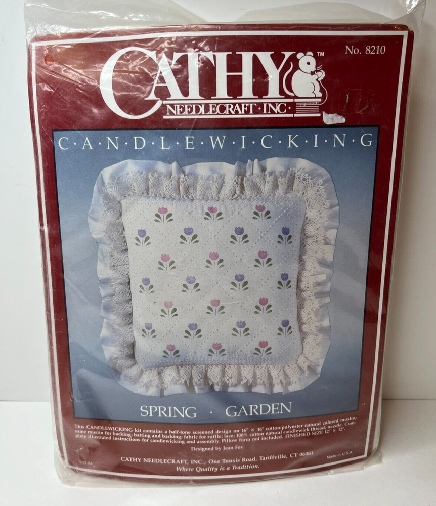Vintage NEW Cathy Needlecraft Candlewicking Pillow Kit Spring Garden