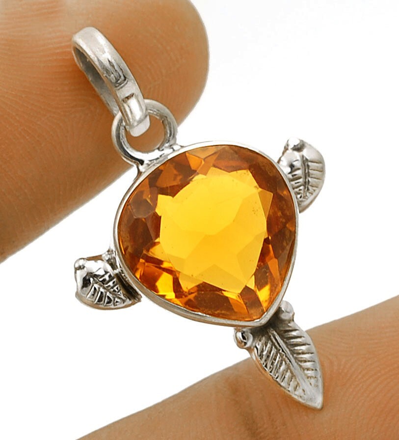 6CT Golden Citrine Leaf Pendant in 925 Sterling Silver 1.25 Inch