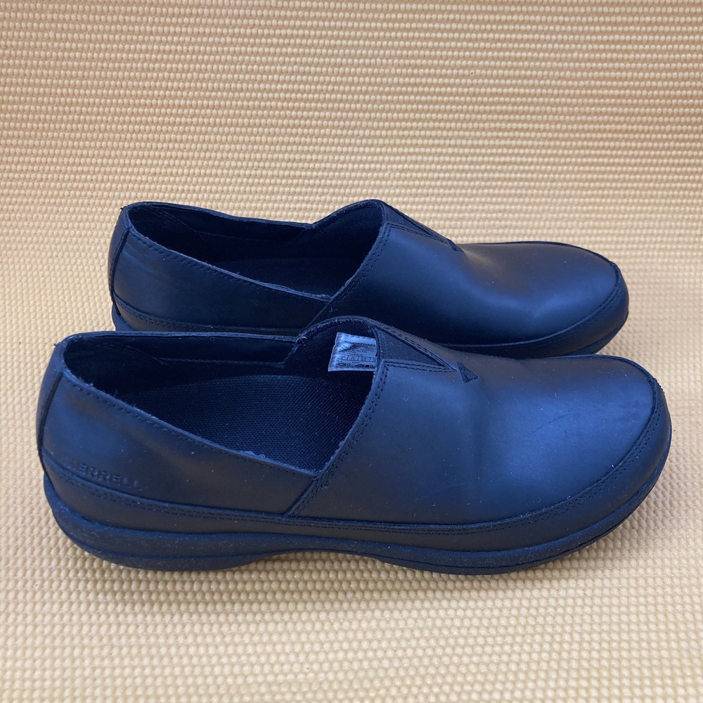 Merrell Clogs Womens 8 Black Round Toe Slip On Casual Leather