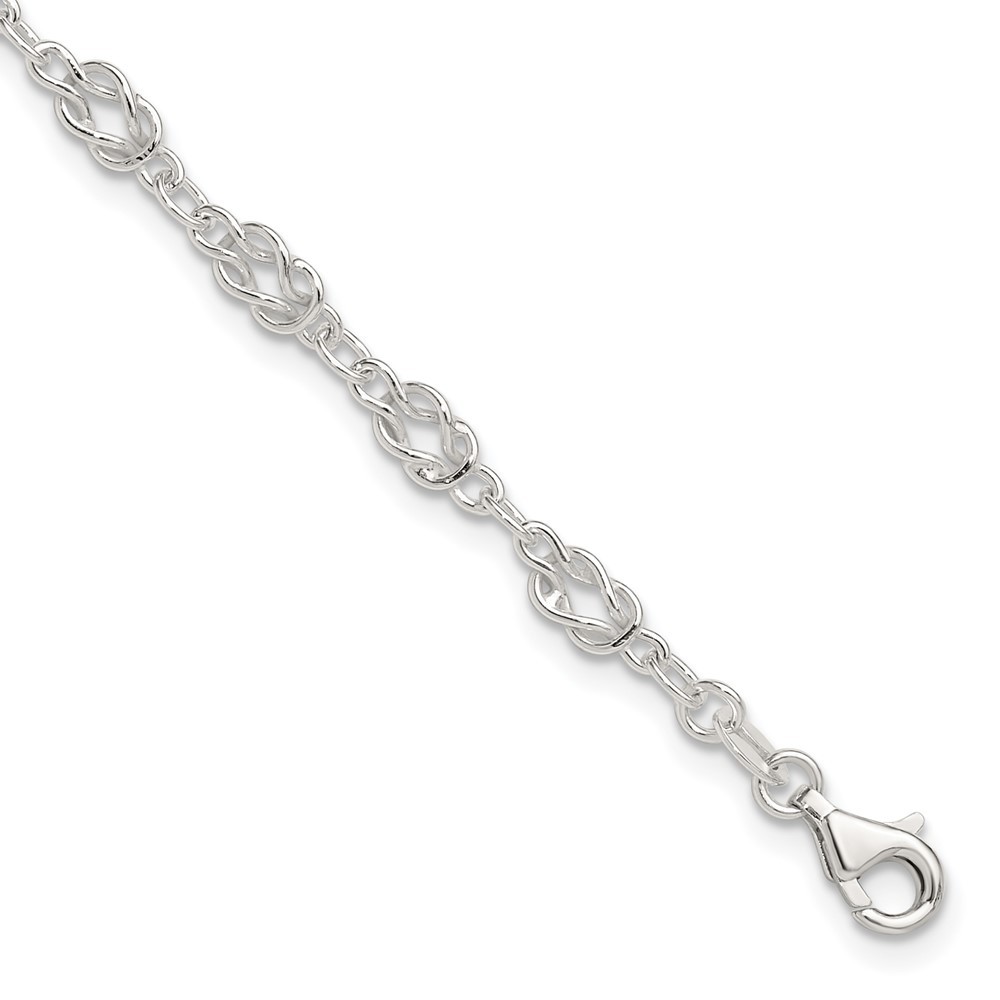 925 Sterling Silver Polished Knot-Link Anklet 9 Inch 4.73g
