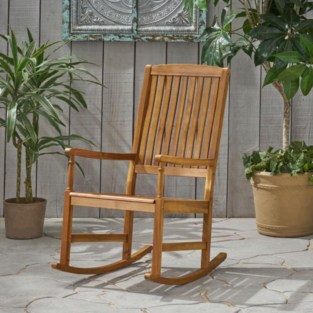 Teak Traditional Slat Rocking Chair with Long Rockers