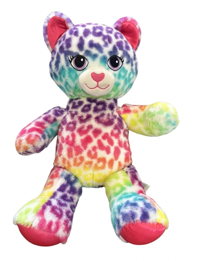 Build A Bear Lisa Frank Inspired Rainbow Leopard Neon Wild Cat Plush 16” w Heart