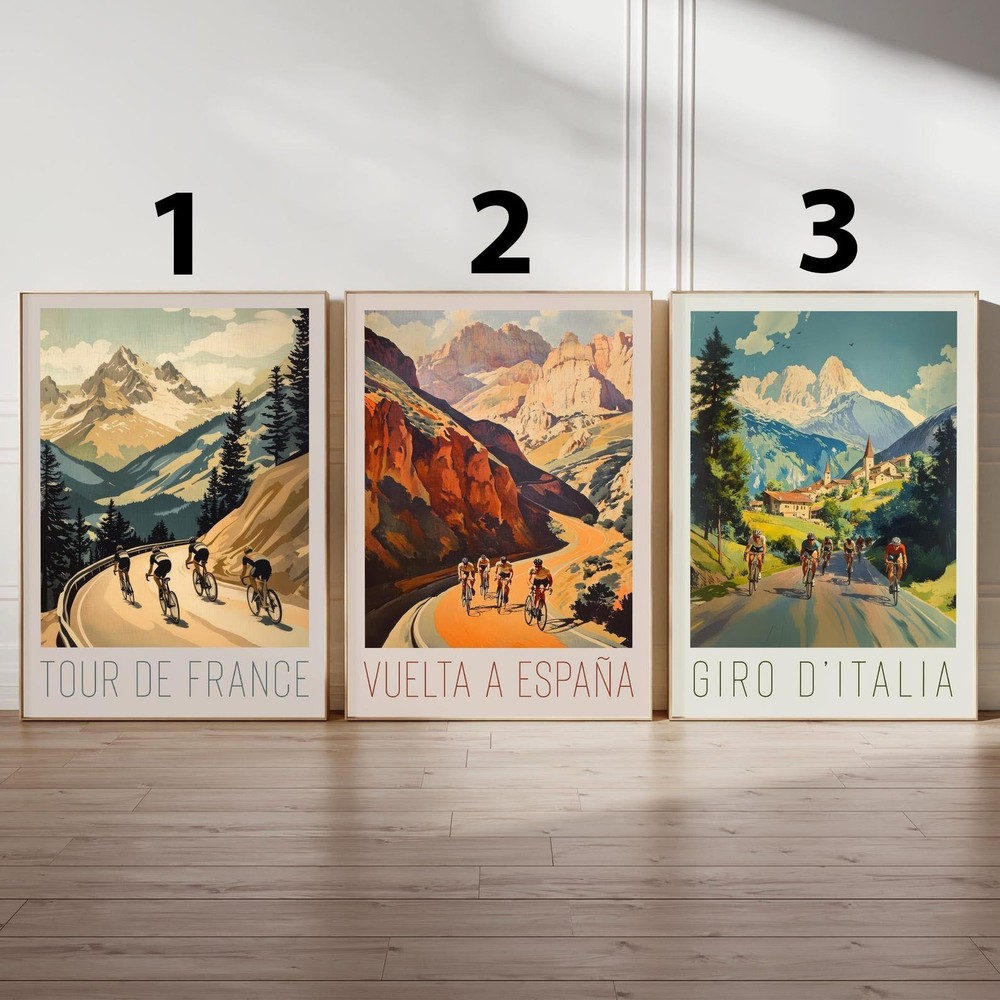 Grand Cycling Tours Europe Vintage Landscape Art Poster Set