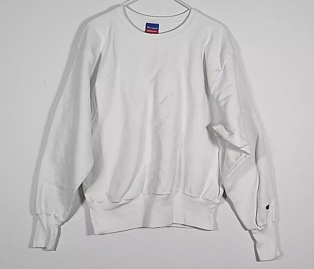 Champion Men's Reverse Weave White Sweatshirt Size M Medium Long Sleeve Pullover