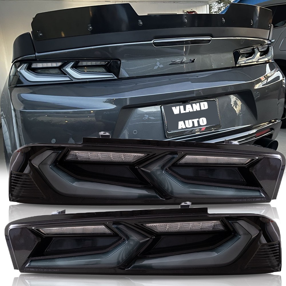 LED TAIL LIGHTS Sequential For 2016-18 Chevy Camaro Gloss Black/Smoke Rear Lamps