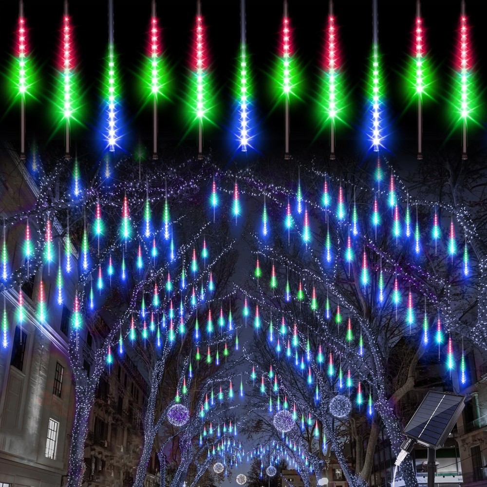 Solar Meteor Shower Christmas Lights Outdoor Waterproof 10 Tubes 16 Inch 360 LEDs