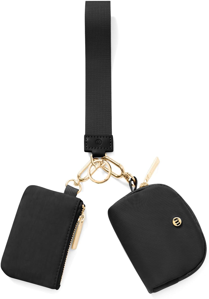 Mini Keychain Wallet for Women - Detachable Zip Wristlet with Dual Pouch