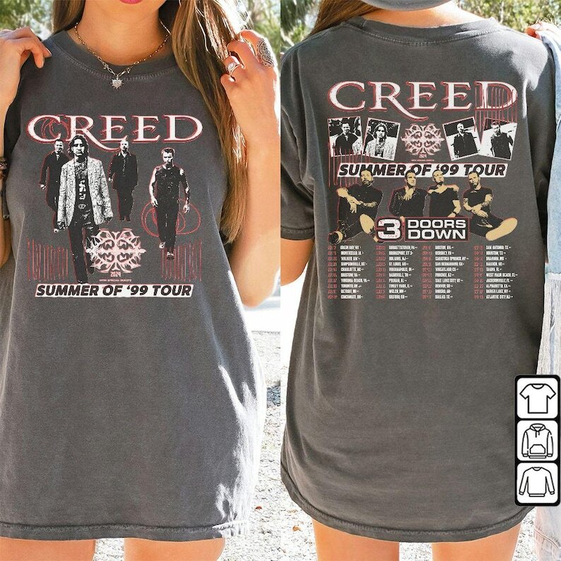 Creed Summer Of 99 Tour Shirt, Music 2 Sides Creed World Tour 2024 Concert Tee