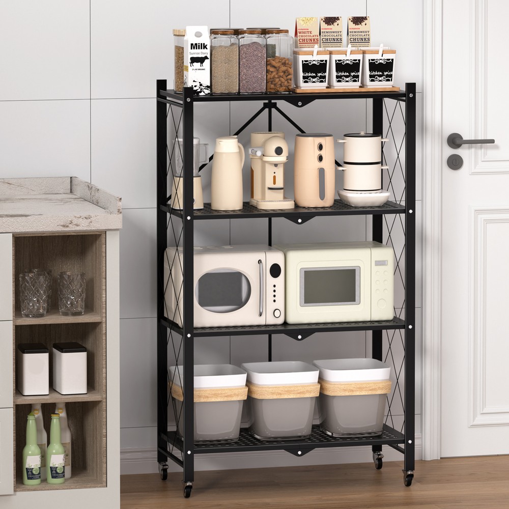 Foldable Mobile Shelving Unit with Wheels Large Capacity Rust-Resistant Storage for Home