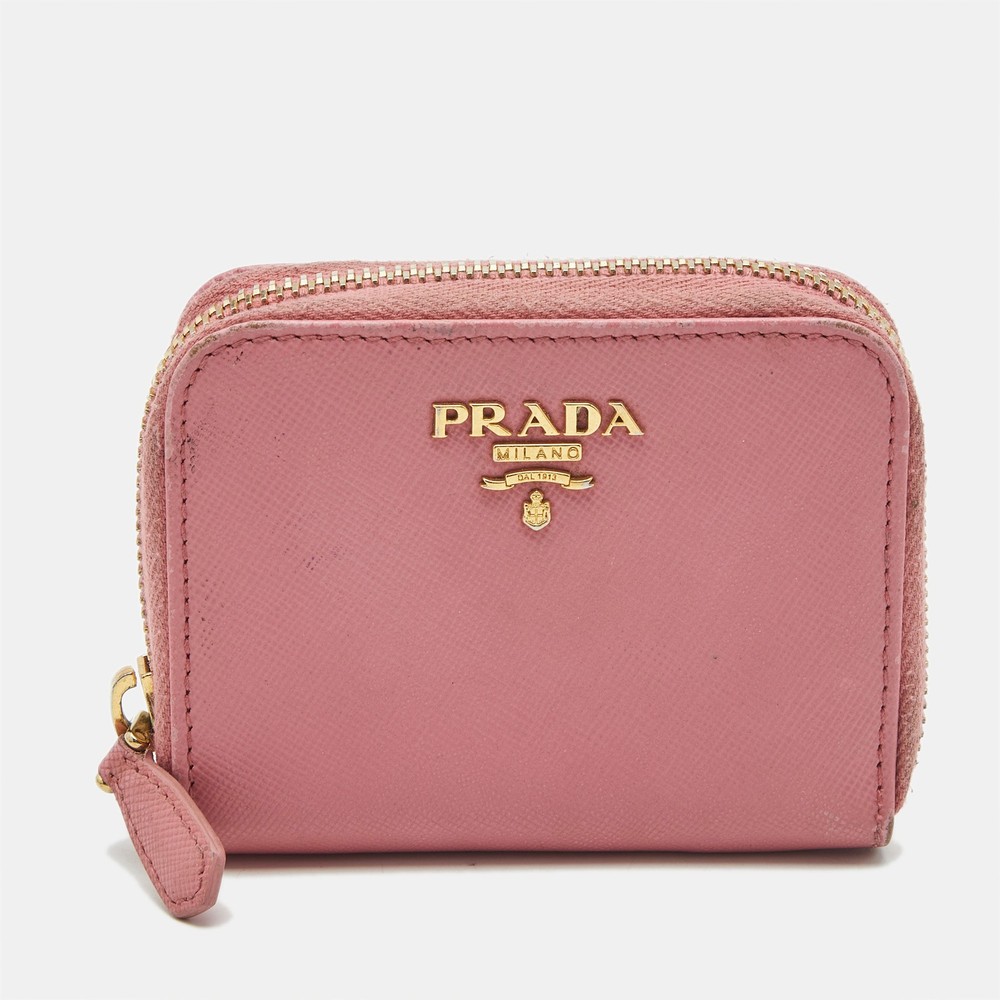 Prada Pink Saffiano Leather Zip Coin Wallet