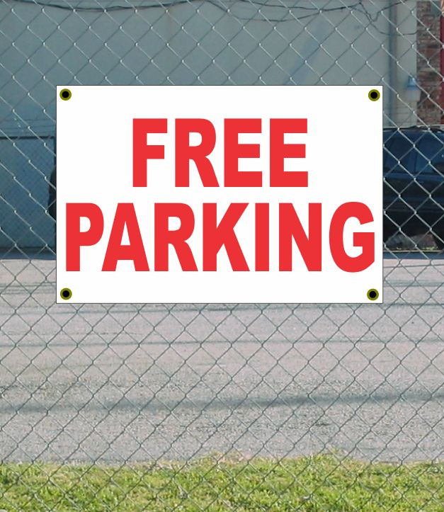 FREE SHIPPING 2x3 Red & White FREE PARKING Banner Sign at Discounted Price