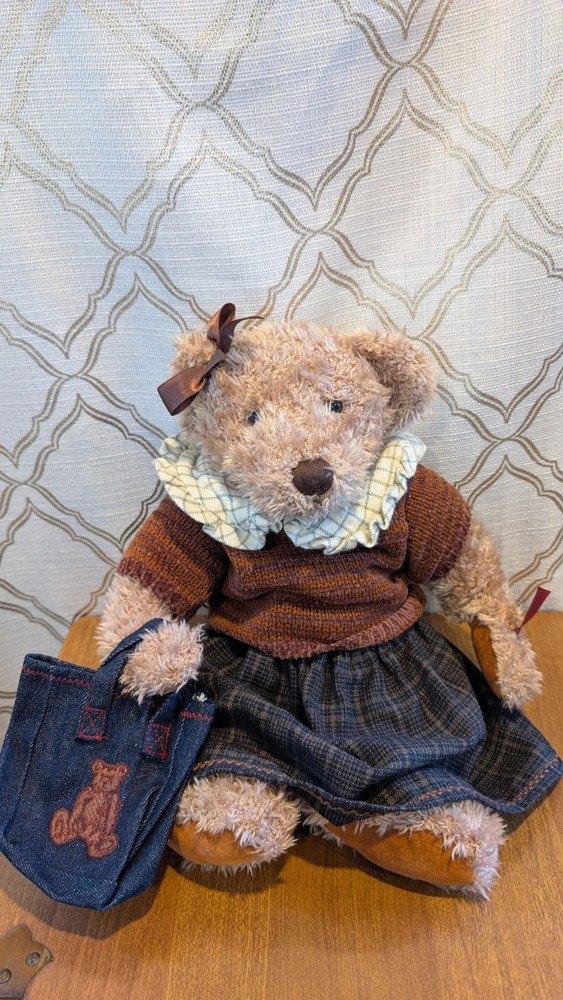 RUSS BERRIE VTG COLLECTION- Handmade LADY MEREDITH Teddy Bear With Bag, 14”