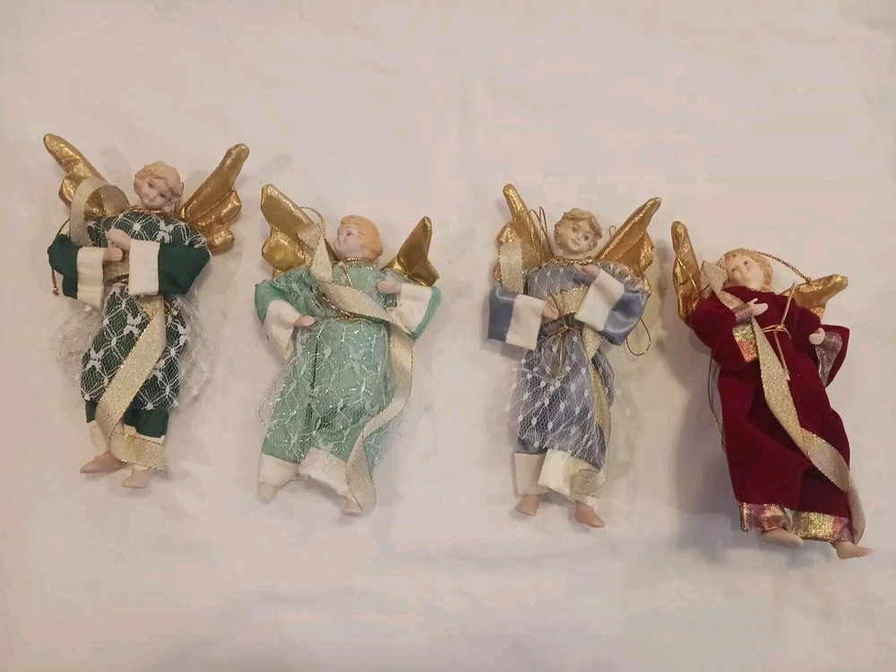 Porcelain Doll Angel Christmas Tree Ornaments (Set Of 4)