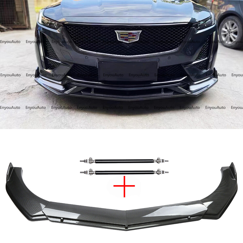 Carbon Fiber Front Bumper Lip Spoiler with Strut Rods for Cadillac XT4 XT5 XT6