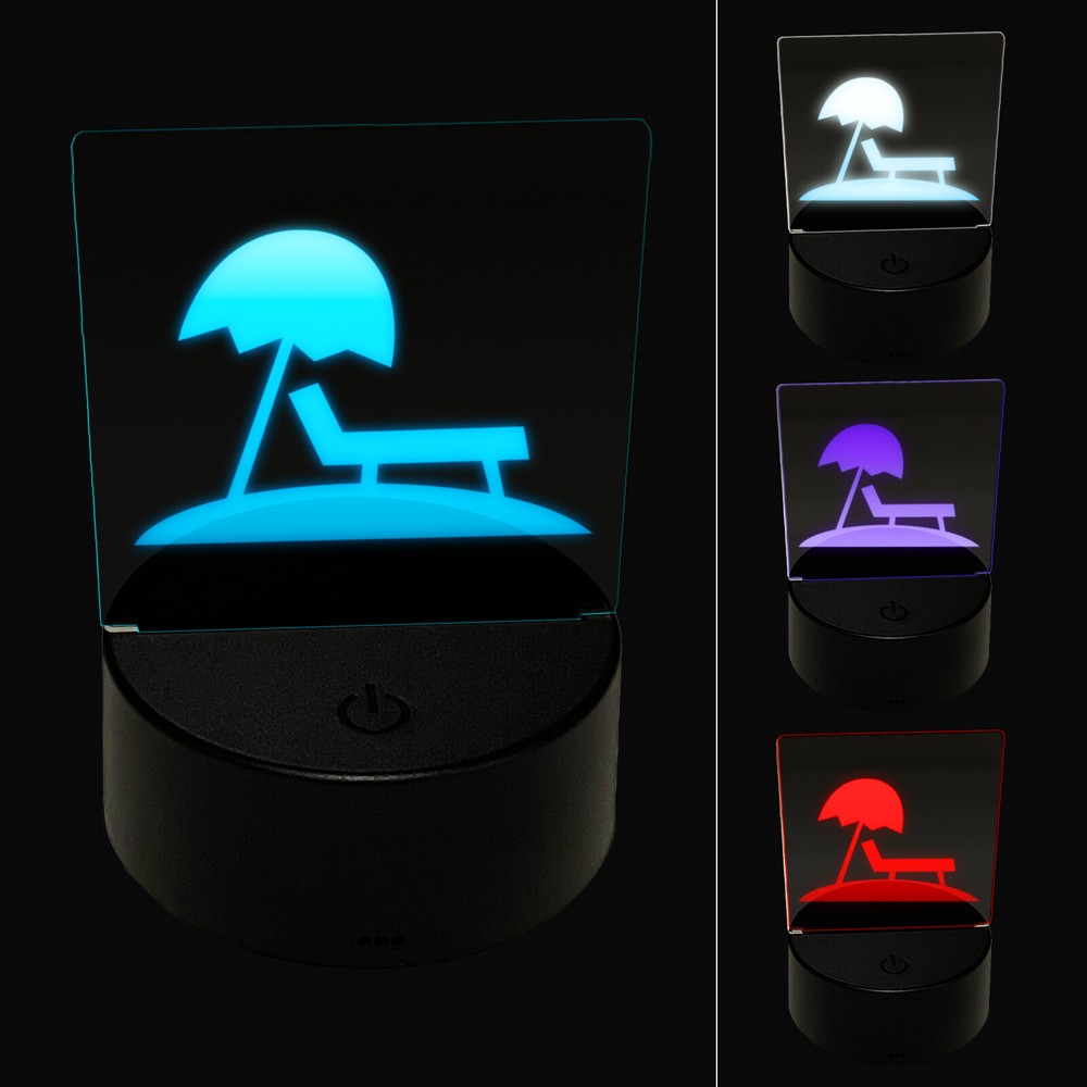 3D Illusion LED Night Light Beach Umbrella Lounge Chair Lamp  