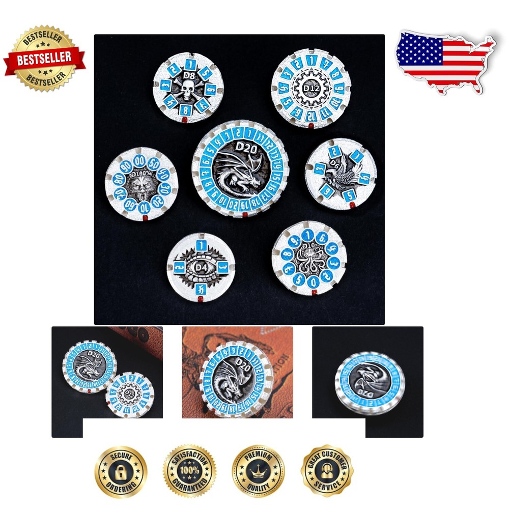 Gyro DND Polyhedral Dice Set - Pearl Silver Blue with Auditory Rolling Delight