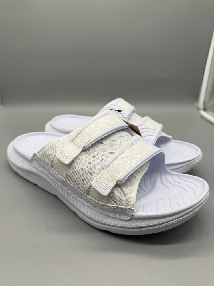 HOKA One U Ora Luxe Sandals Men's Size 13 White Icy Blue Comfort Recovery Slide