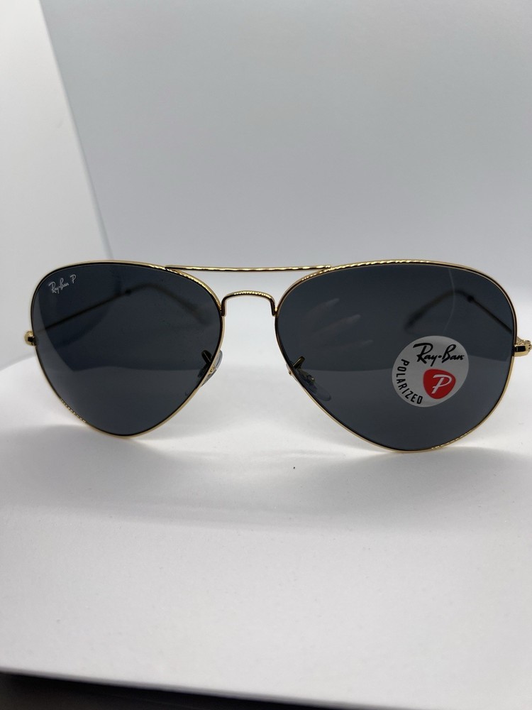 Genuine Ray-Ban Sunglasses Aviator Black Shades Flat Lenses Gold Frame Glasses
