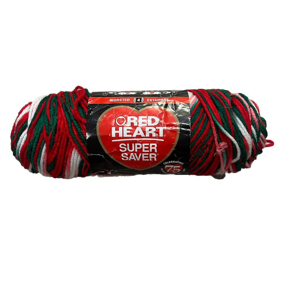 New Red Heart Super Saver Mistletoe Yarn 5 oz 244 yards Red Green White