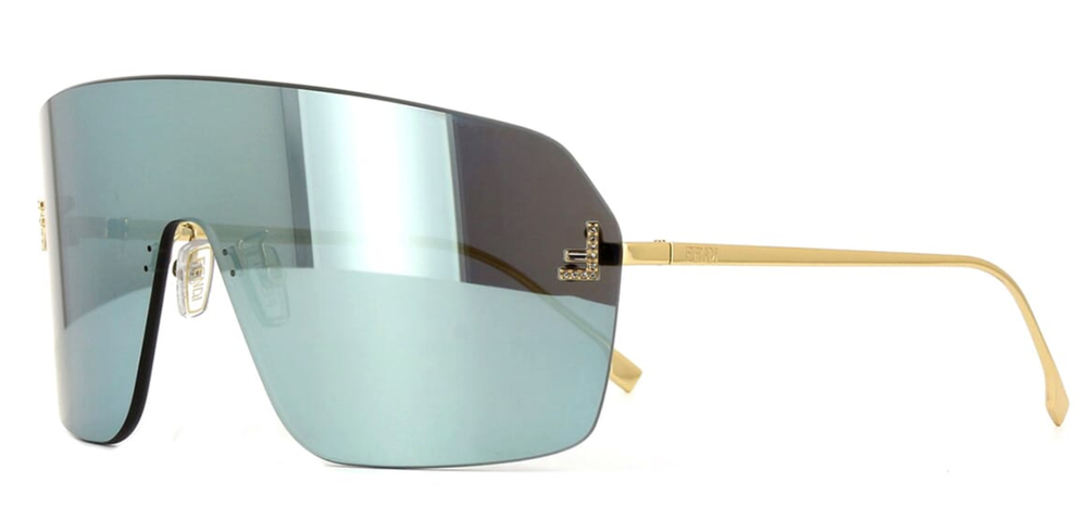 New FENDI FE4121US 30X Gold Grey Blue Shield Sunglasses Made in Italy