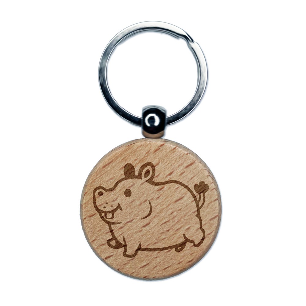 Chubby Hippo Engraved Wooden Keychain Charm for Keys or Gifts  