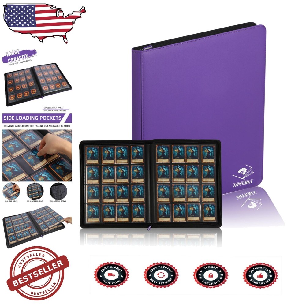 Acid-Free 16-Pocket Card Binder Holds 1000+ Cards in Premium Purple Protection