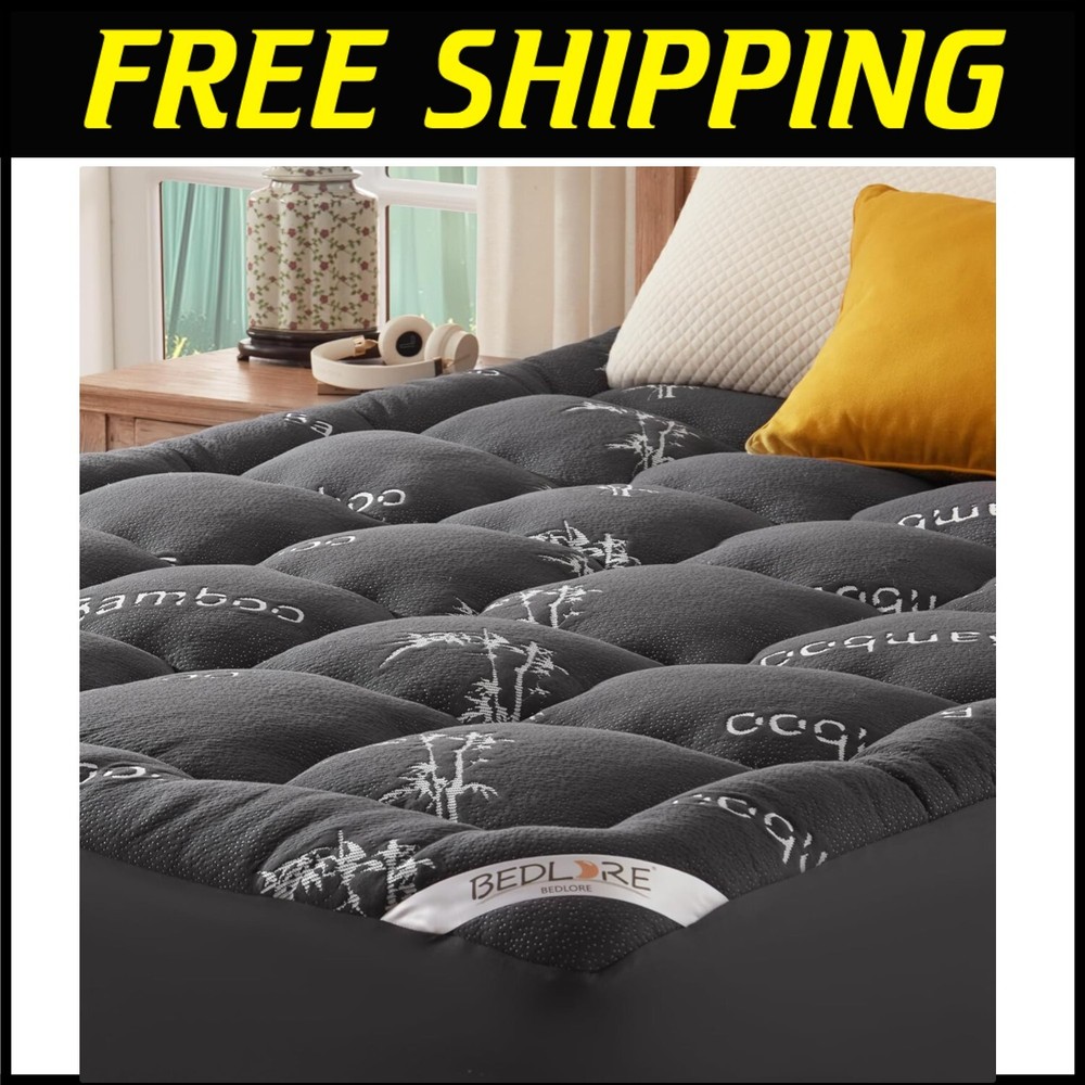Full Size Bamboo Viscose Mattress Topper for Cool Breathable Comfort-image