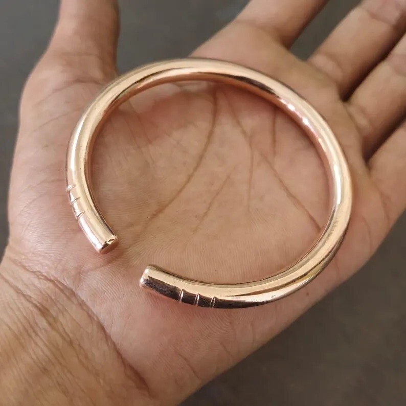 100% Pure Heavy Copper Round Bangle Bracelet 7mm Thick Solid Copper
