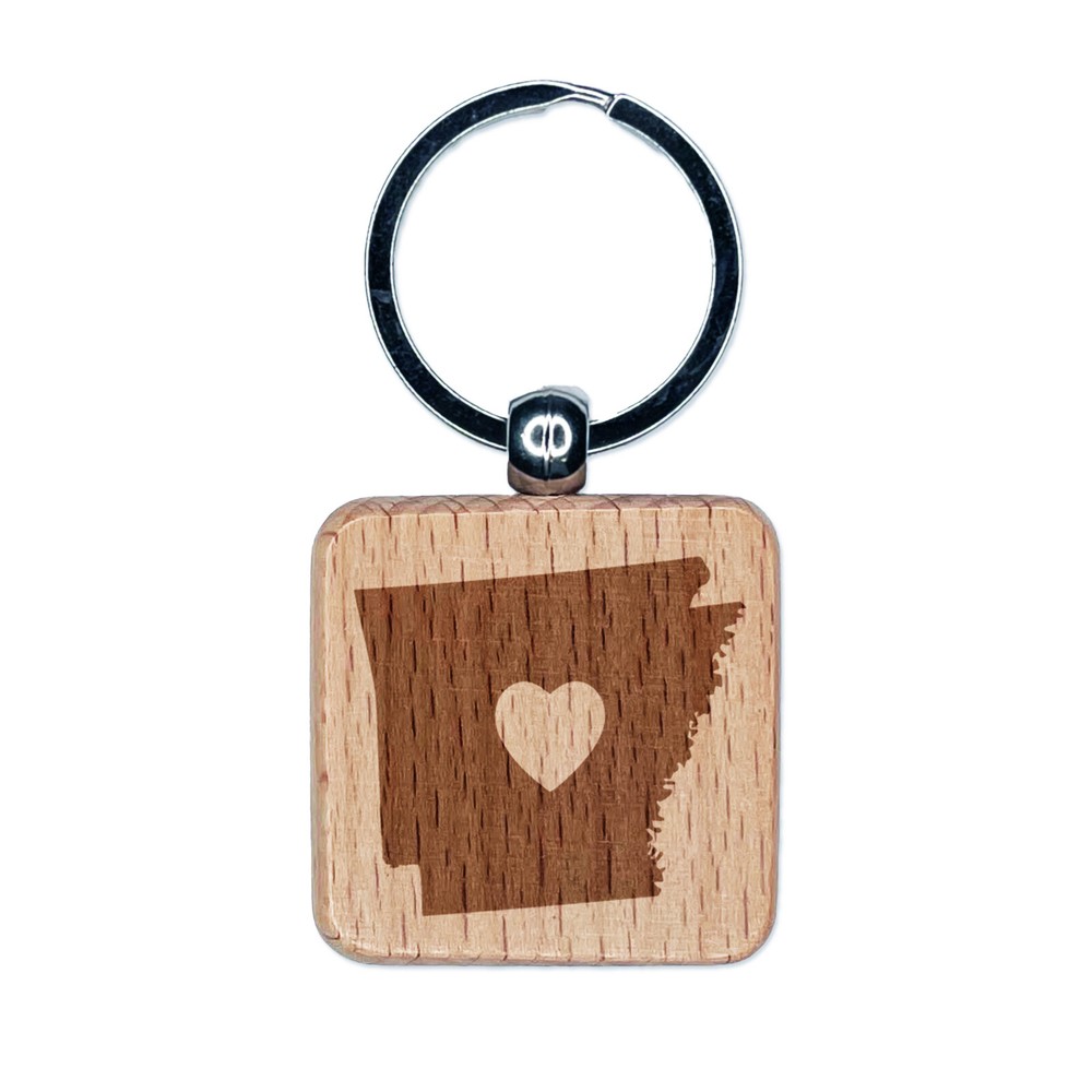 Arkansas State Wood Keychain with Heart Engraving Charm
