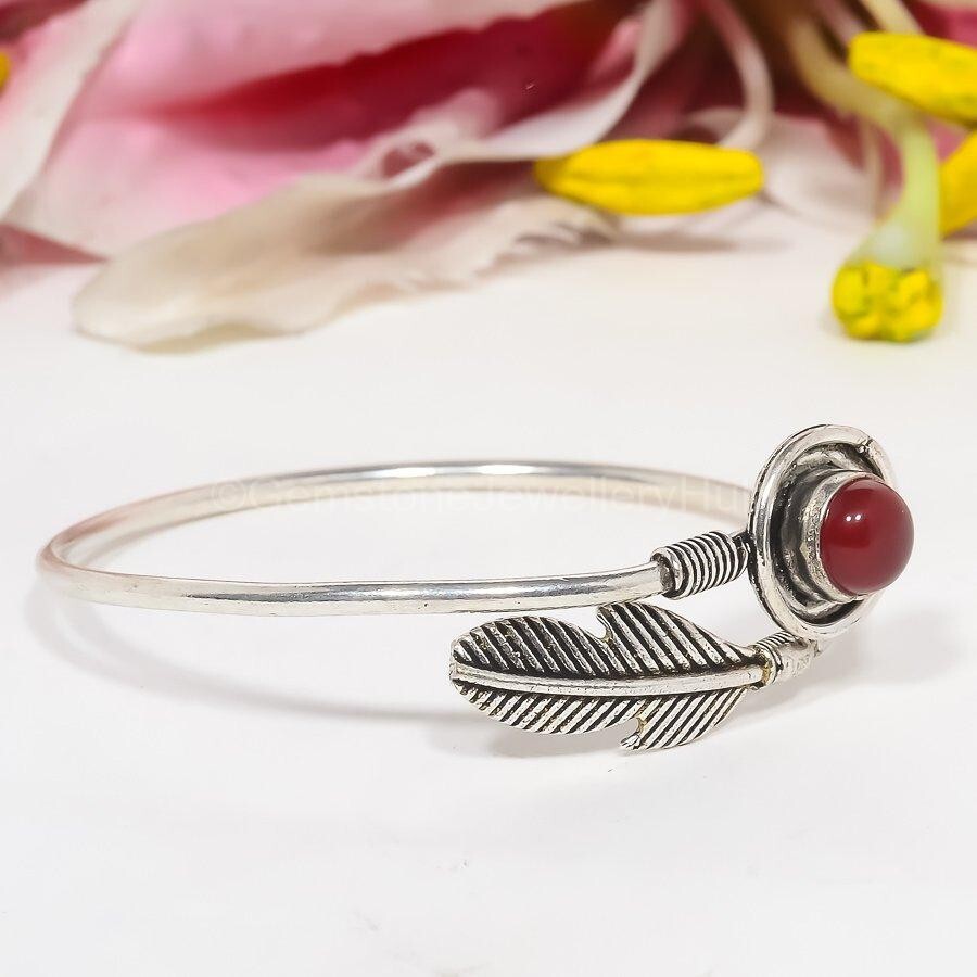 Christmas Sale Red Onyx Gemstone Vitange Wedding Ethnic Bangle Cuff 925 Silver-image