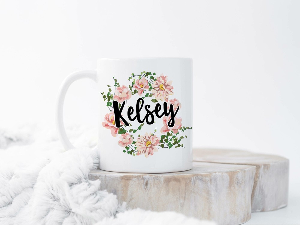 Floral Name Mug Custom Name Mug Personalized Mug Custom Coffee Mug Monogram Mugs
