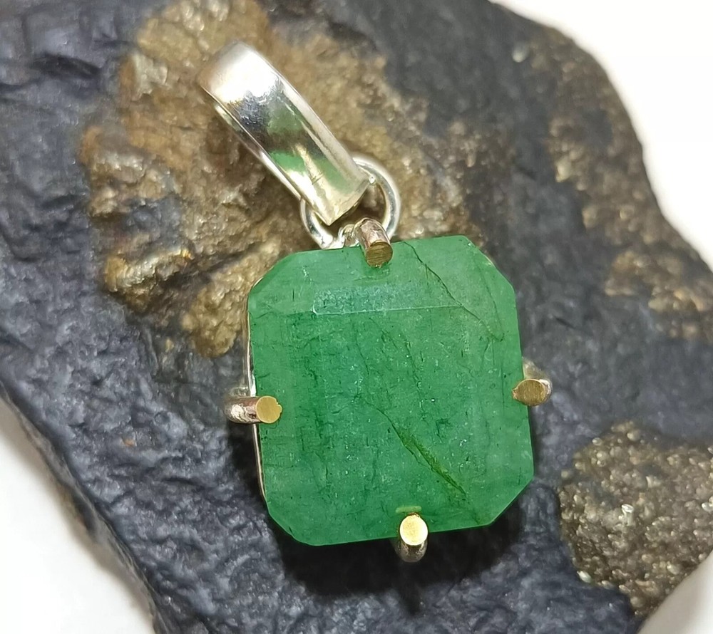 25ct Certified Emerald 925 Solid Silver Asscher Cut Pendant Gemstone