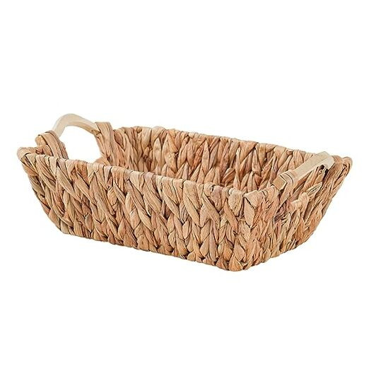 Handcrafted Water Hyacinth Basket with Wooden Handles, Wicker Shelf Basket for