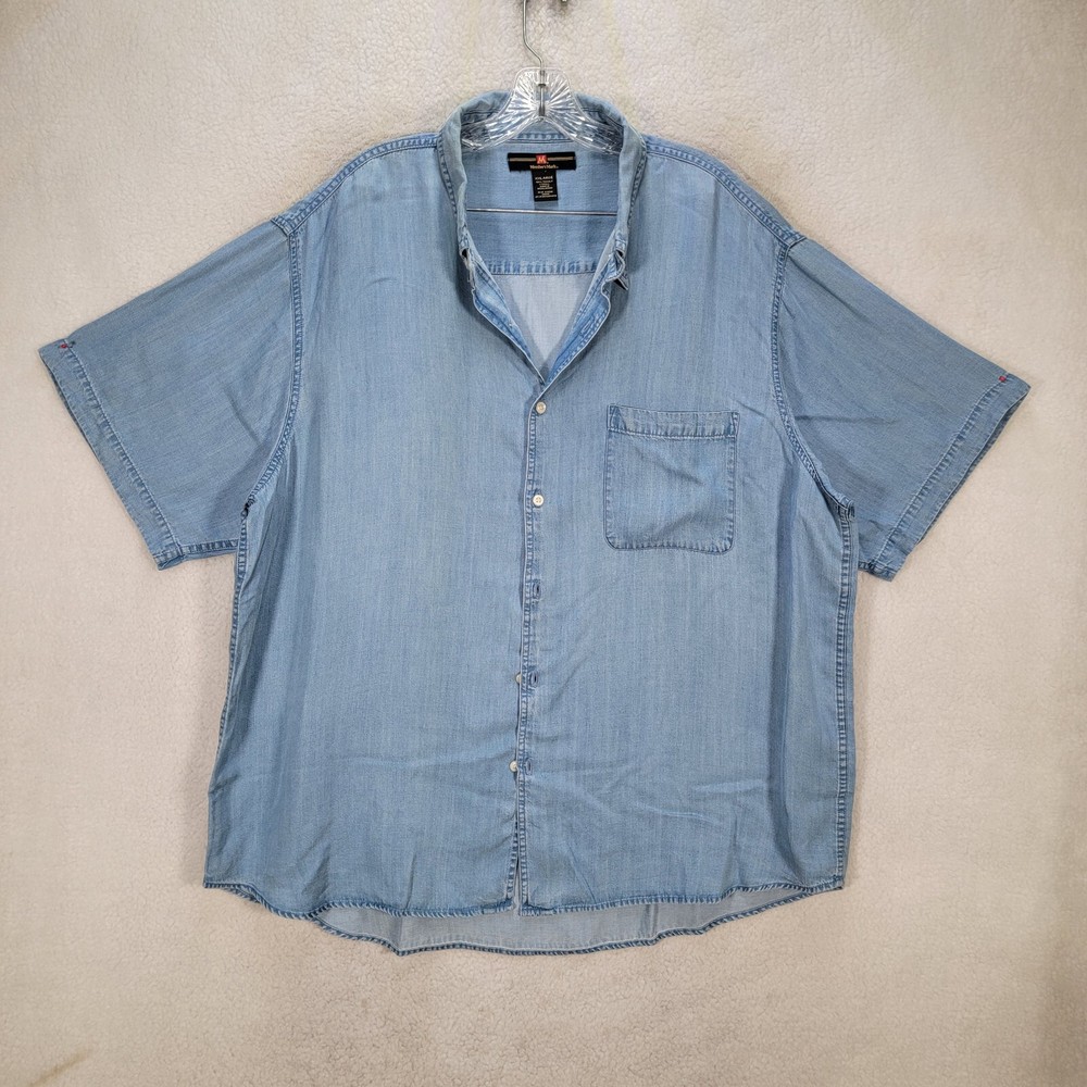 Members Mark Womens Plus Size 2XL Lightweight Blue Chambray Collared Casual Top  -image