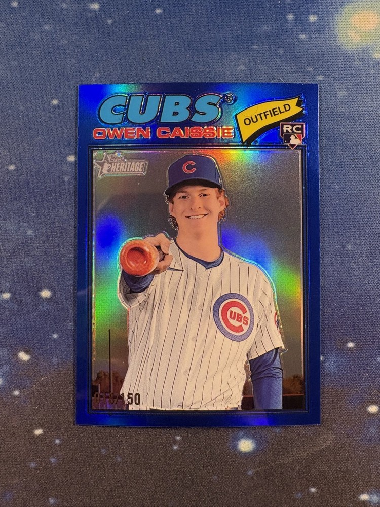 Owen Caissie 2026 Topps Heritage #360 Chrome Blue Refractor /150 RC Cubs Marlins