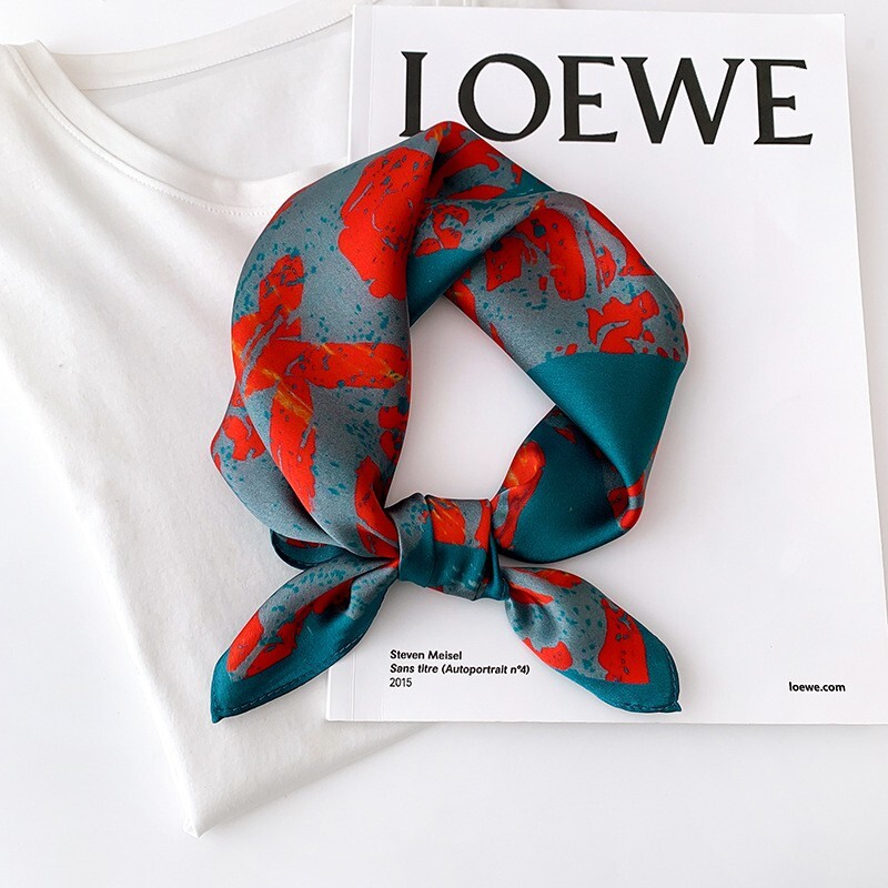 100% Silk Vintage Retro Scarf for Women Bandana Neck Hairband 53x53cm