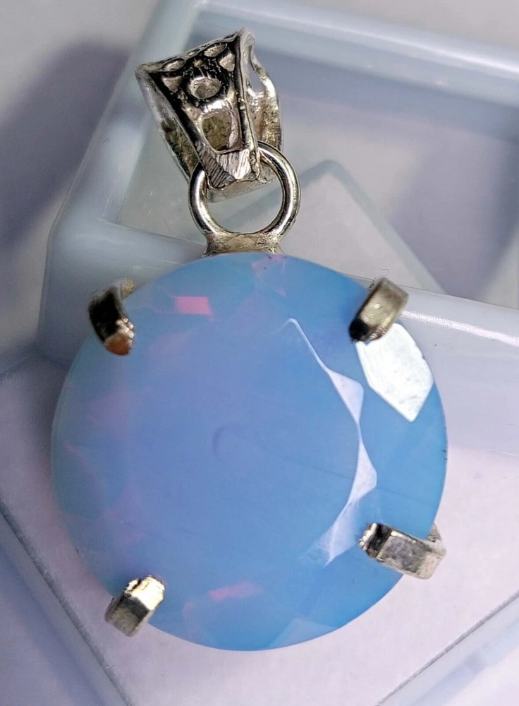 30-31 Ct Round Cut Blue Opal Locket Pendant EGL Certified Natural Gemstone