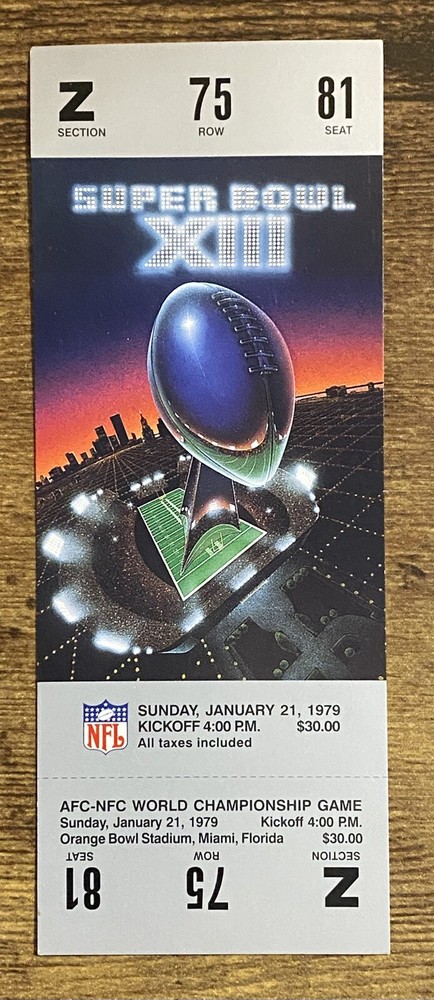 Super Bowl XIII Replica Ticket Steelers vs Cowboys 1978 Championship