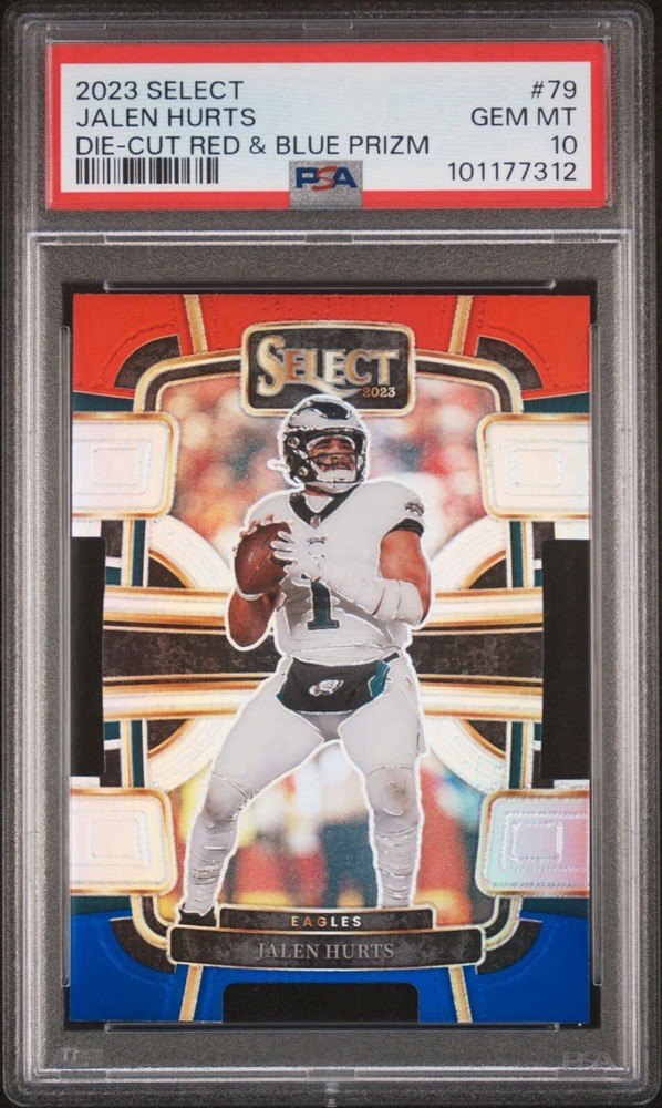 2023 Select Jalen Hurts Red & Blue Prizm Gem MT 10 POP 2 Die-Cut Card