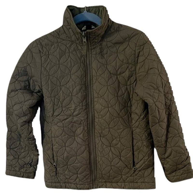 Lands End Jacket Womens Size Medium Quilted Olive Green Pockets Zip Front Collar