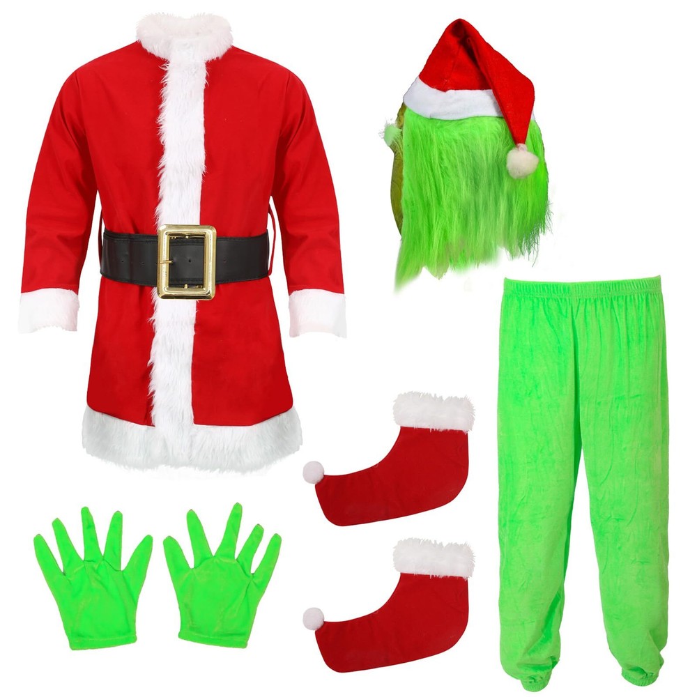 Christmas Green Giant Monster Costume for Boys Christmas Furry Suit Santa Out...