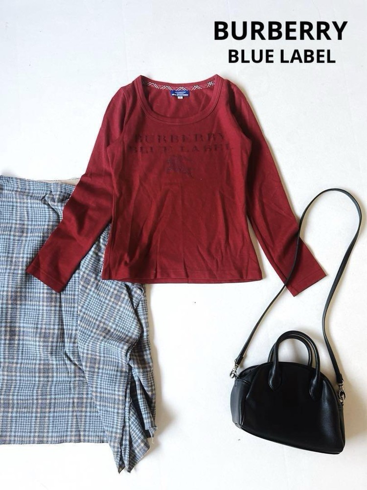Burberry Blue Label Wine Red Logo Long Sleeve T-Shirt, Used