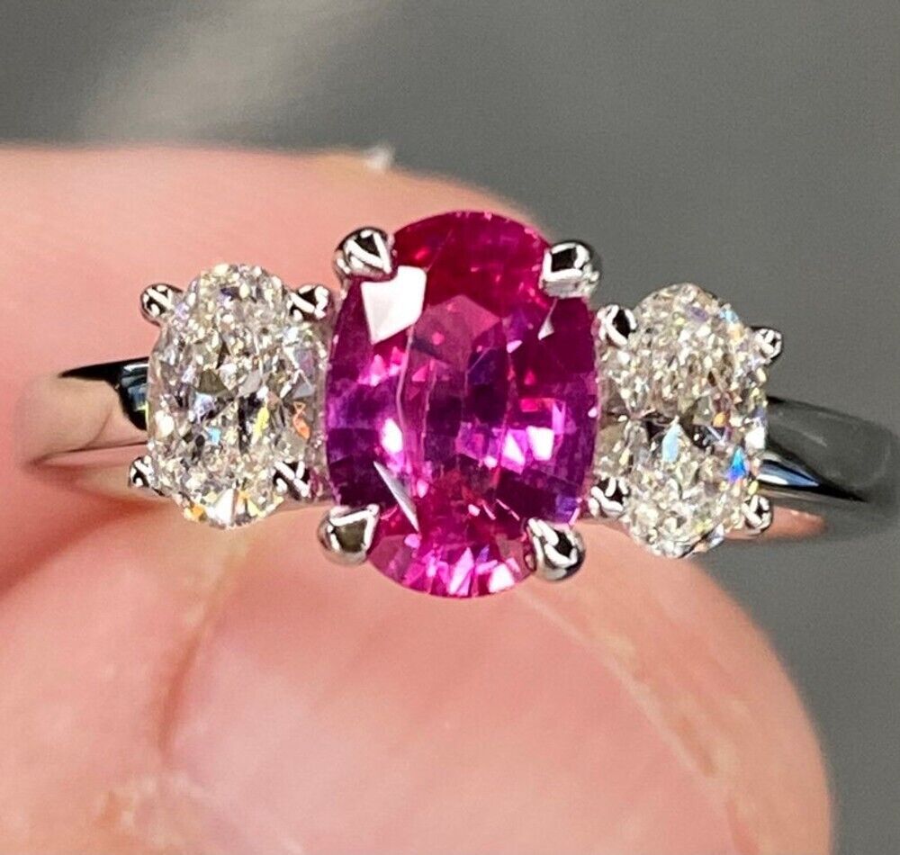 Pink Sapphire Diamond Ring Oval Cut 0.70 Ct Solid 14K White Gold Size 7 8 9
