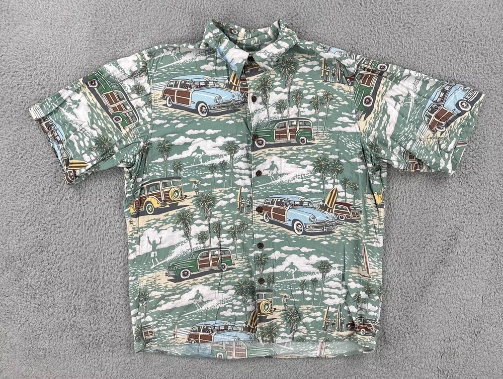 Reyn Spooner Art Of Eddy Y Medium Spun Rayon Hawaiian Shirt Cars Design
