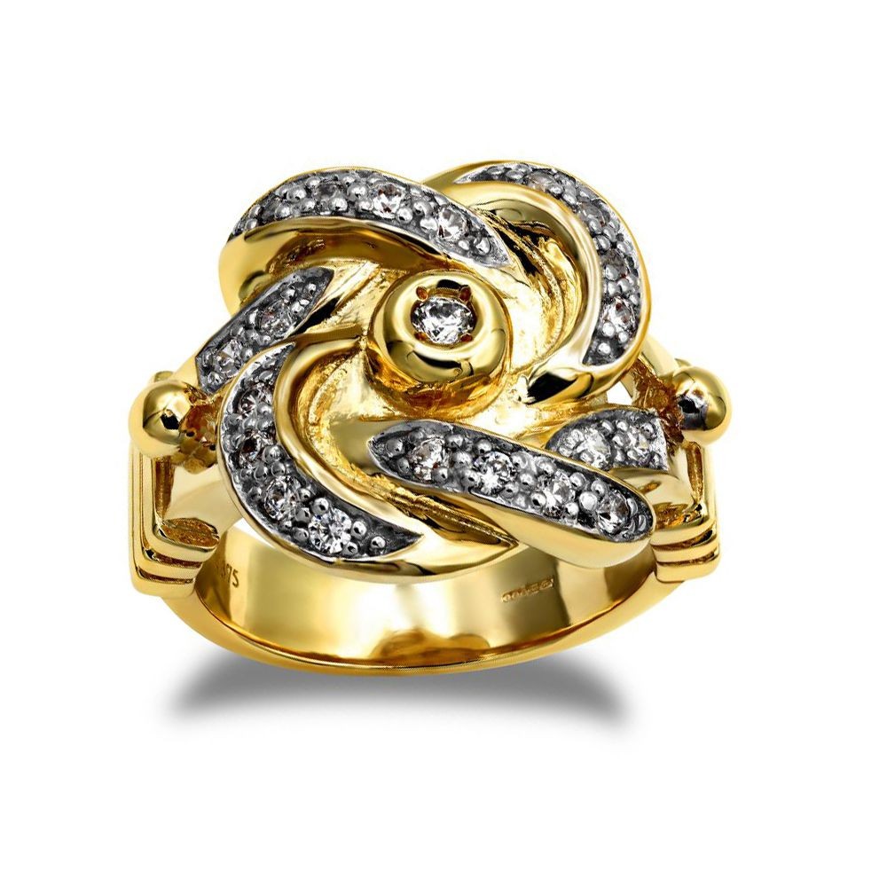 Gold-Plated Silver Jewelco London Round CZ Square Double Love Knot Ring