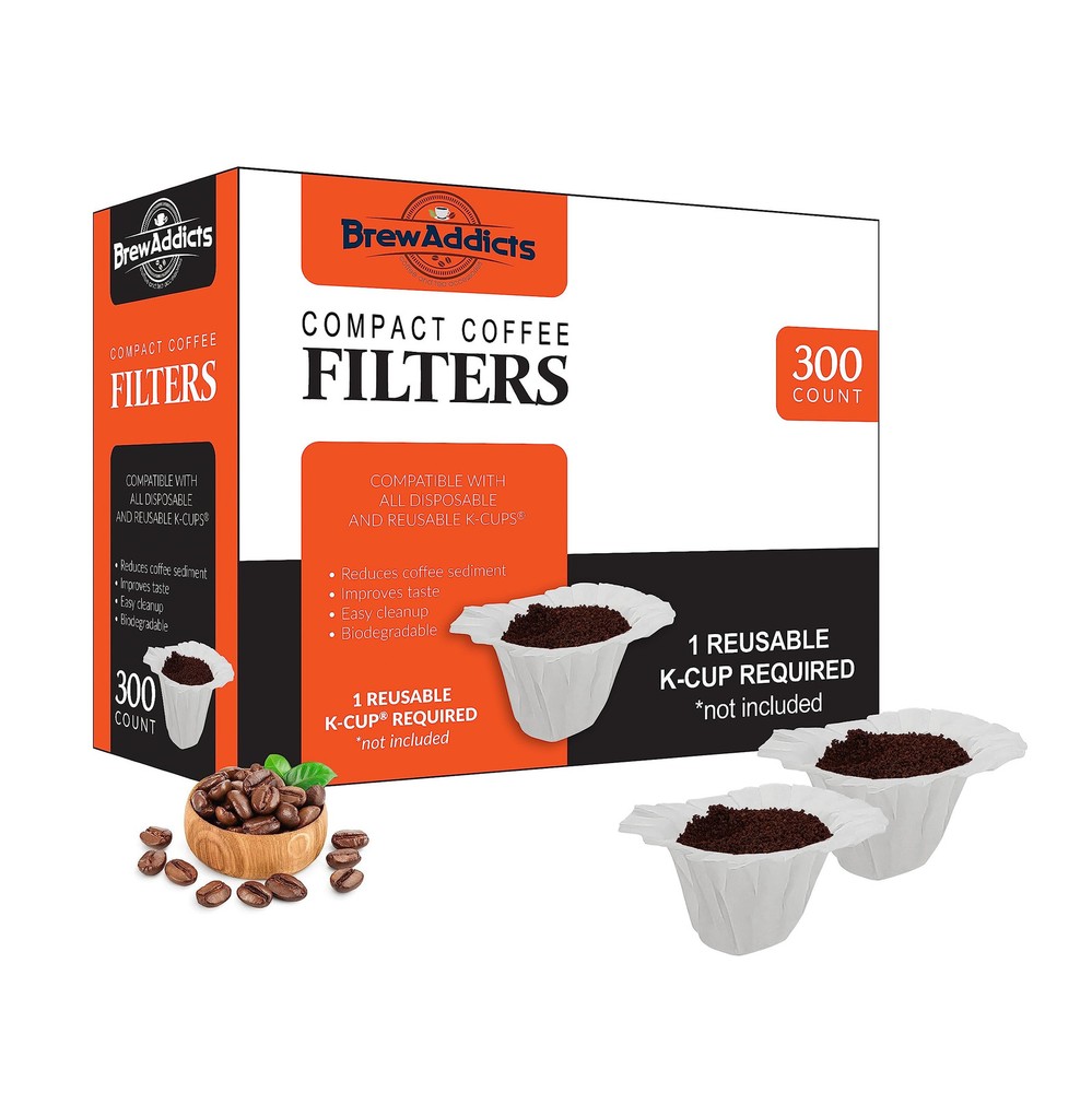 300 Single-Use Paper Coffee Filters Compatible with Keurig K-Cup Brewers