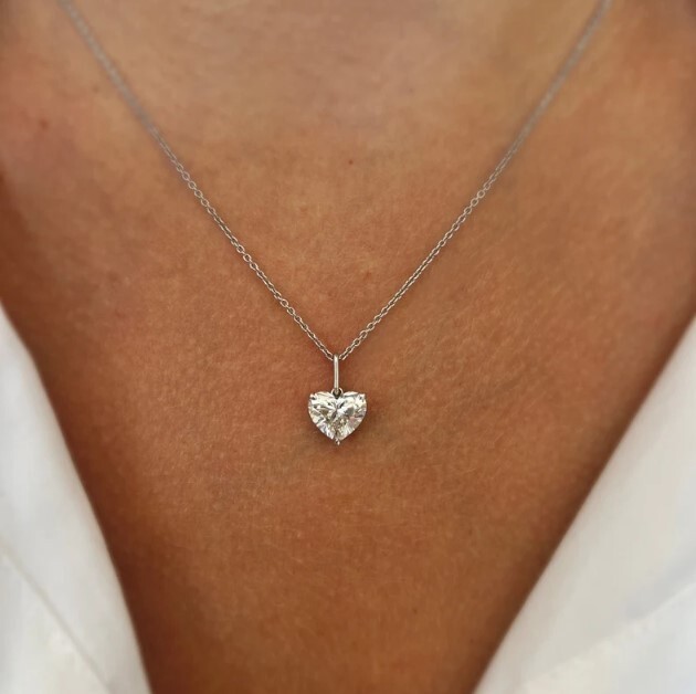 Christmas Sale 14K White Gold 1 Ct Heart Cut Moissanite Women's Wedding Pendant-image