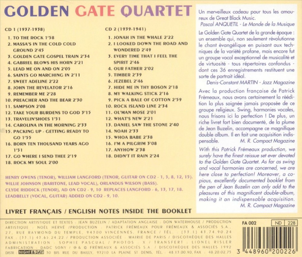 THE GOLDEN GATE QUARTET GOSPEL 1937-1941 NEW CD