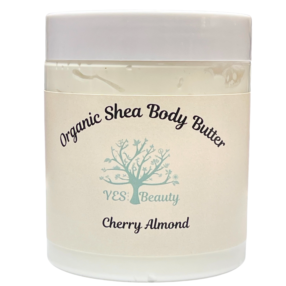 Body Butter Handmade Organic Shea - Cherry Almond - Rich & Creamy - 8 oz