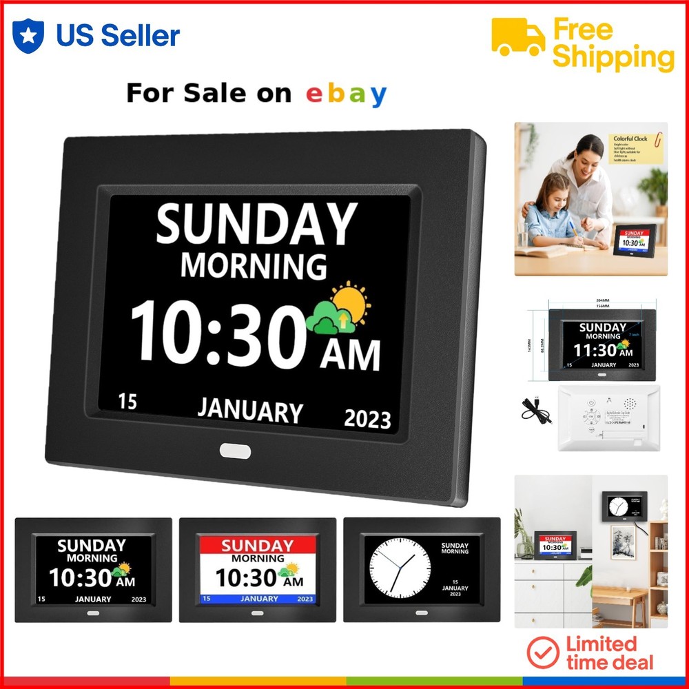 7-Inch Large Digital Clock for Elderly with Auto Brightness & 12 Alarms